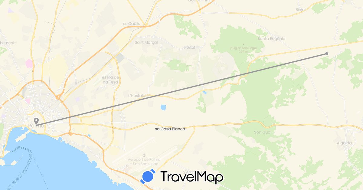 TravelMap itinerary: driving, plane in Spain (Europe)